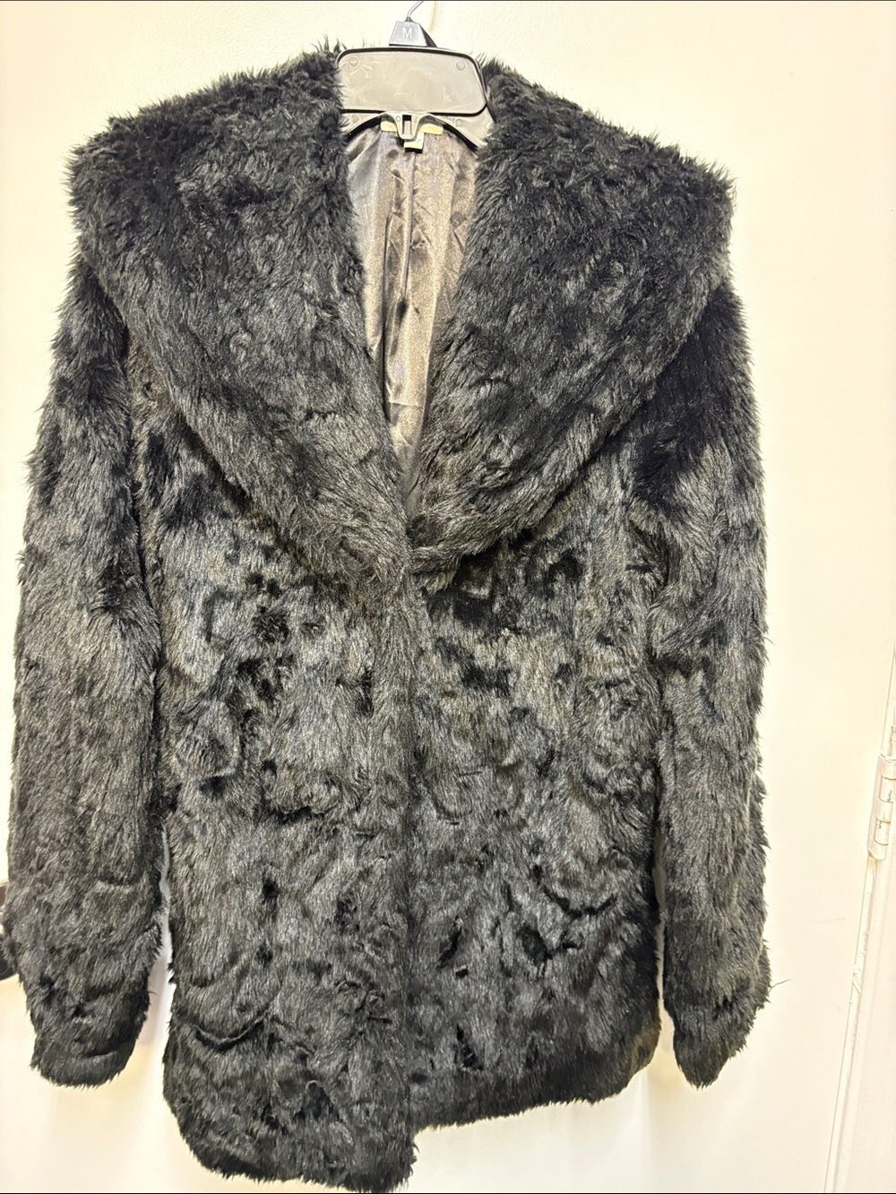 Black Faux Fur Coat - Plush Shawl Collar